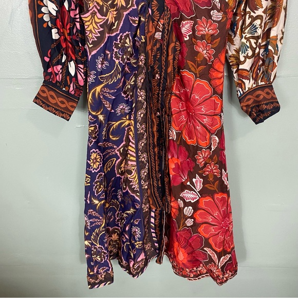 FARM Rio Miranda Long Sleeve Floral Faux Wrap Midi Dress Button Front M Chemise - Picture 4 of 11